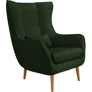 MIRJAN24 Polstersessel Estjano Cord, Ohrensessel, Relaxsessel, Stilvoll Wohnzimmer Sessel (Farbe: Poso 14) - Grün