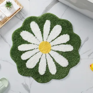 Karmoion niedliche Badematte, rosa Blumenteppich, Wasserabsorption rutschfeste Matte, weiche Maschinenwäsche Matte für Schlafzimmer Küche Bad WC Boden 60 x 60 cm (dunkelgrün)