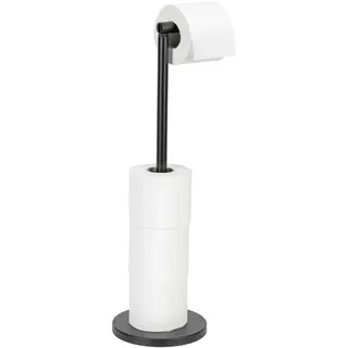 Wenko Stand Toilettenpapierhalter, freistehender Toilettenpapierhalter im minimalistischen Design mit Platz für bis zu 4 Ersatzrollen, platzsparend, aus lackiertem Stahl, 21 x 55 x 17 cm, Schwarz