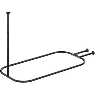 PrettyHome Duschvorhangstange, quadratisch, robust, rostfrei, oval, 148,1 x 61 cm, für freistehende Wannen, schwarz