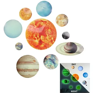 10-Planeten Sonnensystem Wandtattoo Leuchtend Set für Wanddeko,Leuchtsticker Sonne Erde Fluoreszierend Wandaufkleber Weltall Universum Weltraum Nachtleuchtend Wandsticker für Kinderzimmer Schlafzimmer