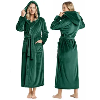 NY Threads Bademantel für Damen, mit Kapuze, Plüsch-Fleece, langer Bademantel für Damen, flauschig weicher Damen-Bademantel