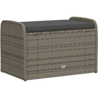 Sitzbank mit Stauraum & Kissen Grau 80x51x52 cm Poly Rattan - Grau