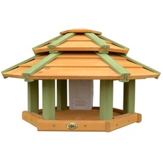 HABAU Vogelhaus "Tokyo" mit Futtersilo und Ständer - Futterhaus aus Holz mit grünen Akzenten