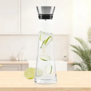 Hi Wasserkaraffe Glas, 1 Liter, Edelstahl, mit Deckel