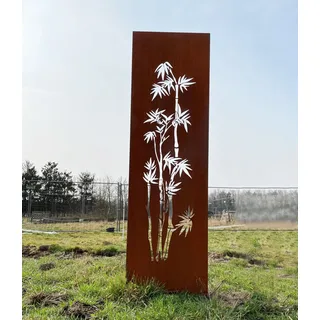 Edelrost Sichtschutz Bambus Motiv 165 cm x 50 cm Paravent zum Stecken Schild Gartenschild Gartenstecker Edelrost Gartendeko Wetterfest Rost Metall Zau