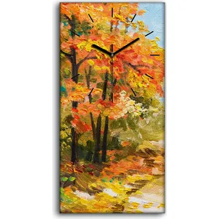 Dekor Leinwand Uhr Wandbilder Geräuschlos 30x60 Ölgemälde Wald Bäume Pfad Herbst - schwarze Hände