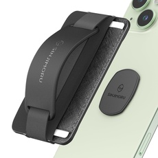 Sinjimoru Handy Fingerhalter und Kreditkartenetui Wireless Charging kompatibel, Smartphone Fingerhalter mit Handygriff und Ständer Handy Halterung für iPhone & Android. Sinji Mount B-Grip Schwarz