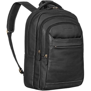 STILORD 'Keno' Leder Rucksack mit Laptopfach 15,6 Zoll Business Rucksack Herren und Damen Bürorucksack Lederrucksack Office Bag Leder, Farbe:schwarz