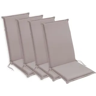 sleepling Hochlehner Auflagen 4er Set, Sitzauflagen, 120x50 cm, Taupe | bequeme Gartenstuhlauflagen, Stuhlauflagen für Gartenmöbel, waschbar, Befestigungsbänder, 6 cm dick, OEKO-TEX, Made in EU