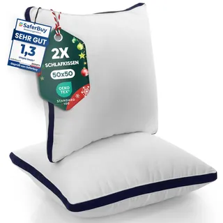 Utopia Bedding Kopfkissen (2er Set), 50 x 50 cm Schlafkissen, Gebürsteter Stoff Bezug Bettkissen, Premium Qualität Weich et Atmungsaktiv Kissen (Marineblau)