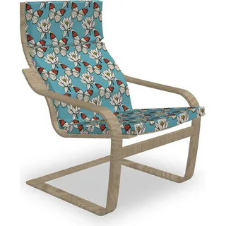 ABAKUHAUS Schmetterling Poäng Sessel Polster, Petal und Motte Natur, Sitzkissen mit Stuhlkissen mit Hakenschlaufe und Reißverschluss, Blau Eggshell und Vermilion - Blau