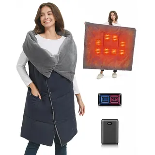Heizdecke Kabellos mit 7.4V Akku für Herren Damen, FERNIDA Elektrische Wärmekissen Tragbar Beheizter Schal für Zuhause, Büro, Reisen, Wandern, Blau