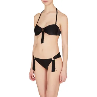 Emporio Armani Women's Fringes Lycra Band and Brazilian Bikini Set, Black, XS