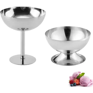 Whcctl 2 Stück 200ml Eisbecher, Edelstahl Dessertschale mit Fuß, Dessertgläser, DIce Cream Sundae, Dessertbecher, für Obst Salat Joghurt und Fruchtpudding