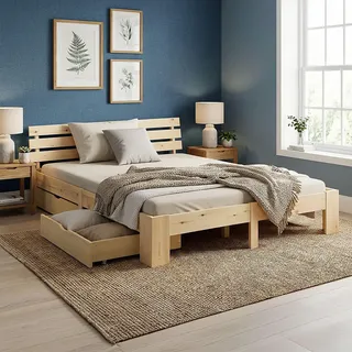 Homestyle4u Holzbett 140 x 200 cm Braun