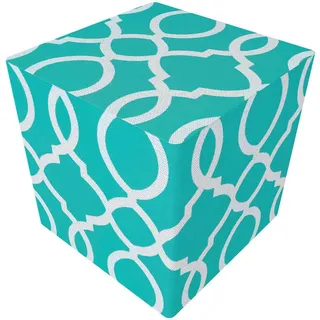 Sitzwürfel , Türkis, Weiß , Textil , Füllung: Polyurethan (Pur) , 42x42x42 cm , Bezug abnehmbar und waschbar, Indoor, Outdoor, wasserabweisend, Sitzfläche gepolstert, Reißverschluss, formstabil , Wohnzimmer, Sessel, Hocker & Hockerbänke, Sitzwürfel