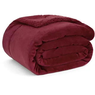 BEDSURE Kuscheldecke - Warm Sherpa Wolldecke & Sofadecke, Flauschig Sofaüberwurf Decke, Dicke Couchdecke, Fleecedecke, Flauschige Wohndecke für Couch, Rot, 130x150 cm