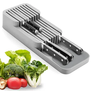 Zweistufiges Design Schubladenaufbewahrung Messer Mit Schlitzen Versehen Schublade Organizer Messerblock Bietet Platz FüR 9 Messer, Geeignet FüR KüChenschubladen Und Arbeitsplatten