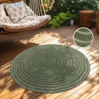 Outdoor Teppich Wetterfest Balkon Wohnzimmer Skandinavisches Boho Einfarbig Grün Grösse 200 cm Rund - Grün