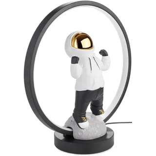 BRUBAKER Astronaut in Anime Pose - 33 cm Tischlampe mit LED Ring - Weltraum Nachttischlampe mit indirekter Beleuchtung und USB-C Stecker - Handbemalt - Weiß, Grau, Schwarz, Gold