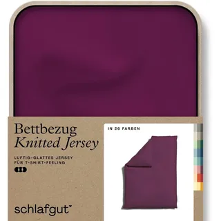 schlafgut Knitted Jersey Bettwäsche: 135x200cm Bettdecke Bezug einzeln, Purple Deep uni, weich und faltenfrei mit Elasthan,