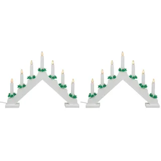 Idena 31837 - LED Adventsleuchter mit 7 LED Kerzenlichtern in Warmweiß, Schwibbogen aus weiß lackiertem Holz, mit Ersatzlampe und Schalter, Deko für Innen, als Winter-, Advents- und Weihnachtsdeko