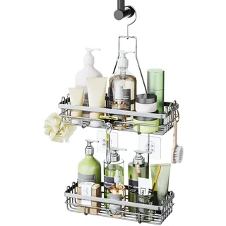 HapiRm Duschablage zum Hängen, Duschregal zum Hängen mit Mehreren Haken - Hochwertiger Duschkorb zum Hängen Edelstahl ohne Bohren, Silber