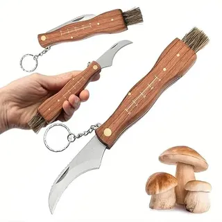 Elarionith Pilzmesser mit Bürste - Klappmesser aus Edelstahl für Pilzsammler, 208mm Gesamtgröße, 73mm Klinge, mit Skala und Schmutzbürste - Ideal für Camping und Wandern (2)