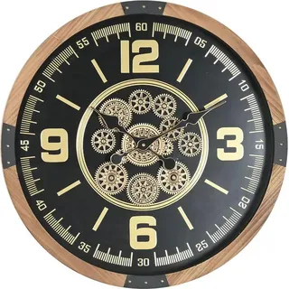 Wanduhr Home ESPRIT Schwarz natürlich Kristall Kiefernholz Loft 63,5 X 8 X 63,5 CM