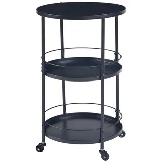 [en.casa] Servierwagen Munkedal mit 3 Ablagen Metall 75 x Ø45 cm Schwarz - Schwarz