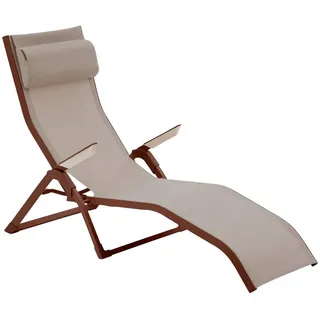Hespéride - Decima Sonnenliege, Leinen/Mahagoni, korrosionsbeständiges Aluminium, faltbar, stapelbar, verstellbar - für Garten, Terrasse, zum Sonnenbaden