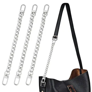 ASTER 3 Stück Taschenkette Metall 20 cm DIY Handtasche Geldbörse Strap Extender mit Metallschnallen für Geldbörse, Handtaschen, Geldbörse, Clutch, Umhängetasche, Ersatzriemen (Silber)
