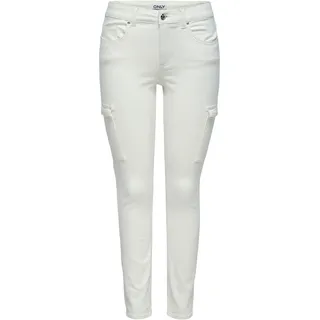 Skinny-fit-Jeans ONLY "ONLRUSH MID WAIST SK CARGO DNM", Damen, Gr. L (40), Länge 30, beige (ecru), Denim/Jeans, Obermaterial: 92% Baumwolle, 6% Elastomultiester, 2% Elasthan, unifarben, skinny fit knöchellang, Jeans Skinny-fit-Jeans