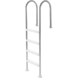 4-stufige Edelstahl-Poolleiter mit 2 Handläufen für 54-Zoll-Pools mit Terrassendeck - Silber, Weiß