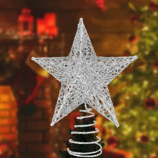 AUMAYCO Silber Christbaumspitze Stern, 20 x 24cm Glitzer Metall Weihnachtsbaumspitze Dekoration, Baumspitze Weihnachten Weihnachtsbaum Stern Spitze für Weihnachten, Zuhause, Party, Festtagsdekoration