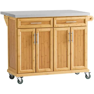 SoBuy Kücheninsel Küchenwagen mit Edelstahlarbeitsplatte Küchenschrank Servierwagen Bambus bht ca.: 115x92x46-71cm