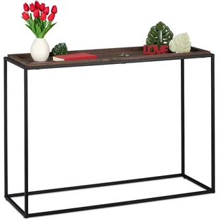 Relaxdays Konsolentisch, HxBxT: 80 x 110 x 38 cm, Industrial Ablagetisch, Flur & Wohnzimmer, Metall & MDF, braun/schwarz