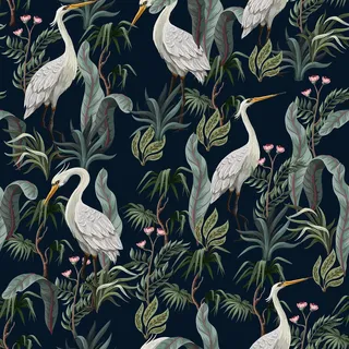 ReWallpaper 44,5CM X 7M Tapete Dunkelgrün Möbelfolie Grüne Tapete Selbstklebend Vintage Schlafzimmer Tapeten Ideen Klebefolie Möbel Muster Vögel Blumentapete Dunkelblau Dekofolie Möbelfolie