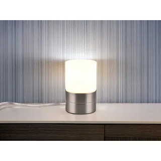 Kleine LED Tischlampe Silber mit Glasschirm Weiß per touch dimmbar, Höhe 15cm