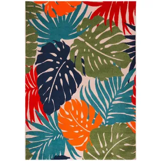 Outdoorteppich , Blau, Grün , Textil , Blätter , rechteckig , 60x110 cm , Oeko-Tex® Standard 100 , pflegeleicht , Teppiche und Böden, Teppiche, Outdoorteppiche