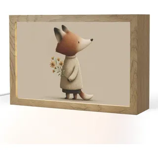 OnlyWow Nachttischlampe Fuchs - Gelbe Blumen - Minimalistisch 30x20 cm , Taupe , Holzwerkstoff , Rechteckig , LED integrated , 30x20x8 cm , Lampen & Leuchten, Innenbeleuchtung, Nachtlichter