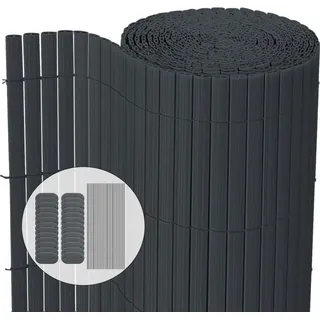 VOUNOT Sichtschutzmatte PVC 90 x 500 cm Grau Bambus
