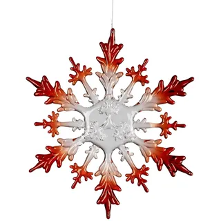 Formano Eiskristall Deko Hänger 20 cm Weihnachtsdeko Fenster klar-rot aus Acryl - filigraner Schneekristall zum Aufhängen - Winterdeko für Fenster, Zweige oder Baum - frostige Eleganz aus Acrylglas