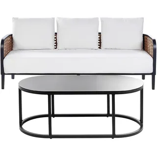 Beliani Gartensofa 3-Sitzer Aluminium weiß Montefalco , Creme , Metall , 74x87x200 cm , Gartenmöbel, Loungemöbel, Gartensofas & Loungesofas