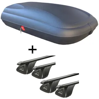 VDP Dachbox VDPBA320 320Ltr carbonlook abschließbar + 4 Stangen Dachträger AURILIS VDP kompatibel mit für VW kompatibel mit für VW T6 ab 09 STAHL