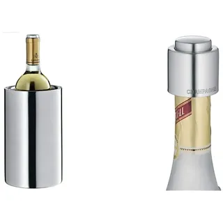 WMF Clever&More Sekt-Weinkühler Edelstahl 19,5 cm, Flaschenkühler doppelwandig & Clever&More Sektverschluss mit Aufschrift 3,5 cm, Champagner Verschluss, Sektflaschenverschluss