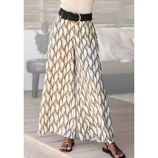 Webhose LASCANA "mit extra weitem Bein aus softer Satinqualität", Damen, Gr. 42, N-Gr, bunt (beige, khaki bedruckt), Satin, Obermaterial: 100% Polyester, bedruckt, figurumspielend bodenlang, Hosen Webhose, luftige Sommerhose mit Taschen, elegant