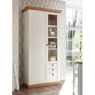 Landhaus Wohnzimmer Schrank 102cm pinie weiß / wotan eiche Stauraumschrank - Weiß, Braun