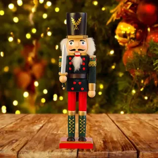 Nussknacker Soldat 30 cm, Holz Traditionelle Weihnachtsnussknacker Figuren, Weihnachten Nussknacker König Deko Figur, Klassisch Nussknacker Holzfigur Soldat für Weihnachtsfest Heimdekoratio (Grün)